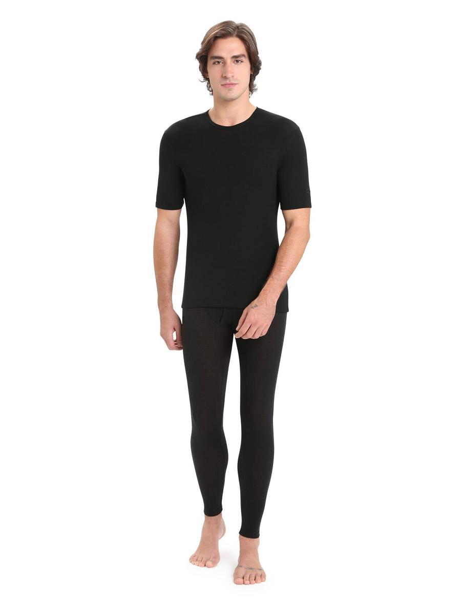 Men's Icebreaker Merino 175 Everyday Short Sleeve Crewe Thermal Top Base Layers Black | CA 1569UZGT